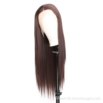 Aisi Hair Wholesale Long Silky Straight Ombre Brown Wig Synthetic Hair Swiss Lace Wig Lace Frontal Wigs For Black Women